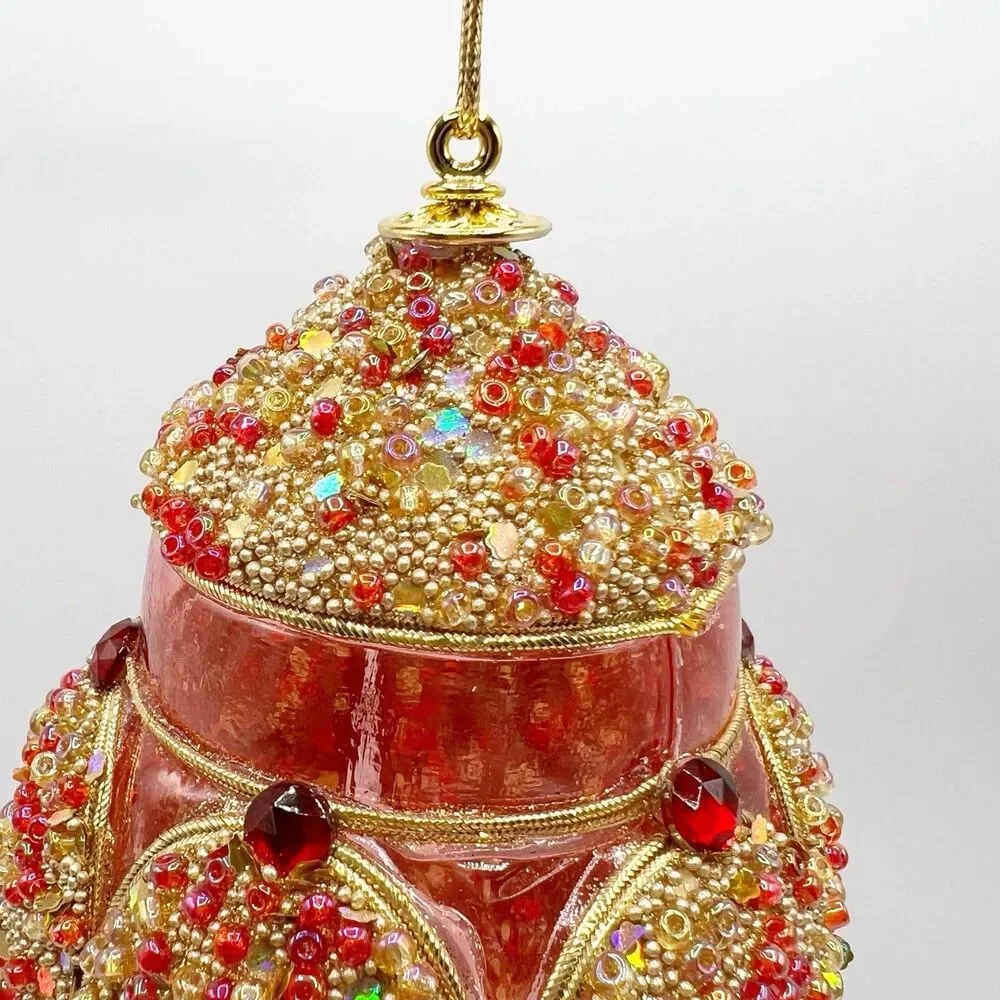 Vintage Christmas Lantern Beaded Plastic Tear Drop Christmas Tree Ornament 7.5